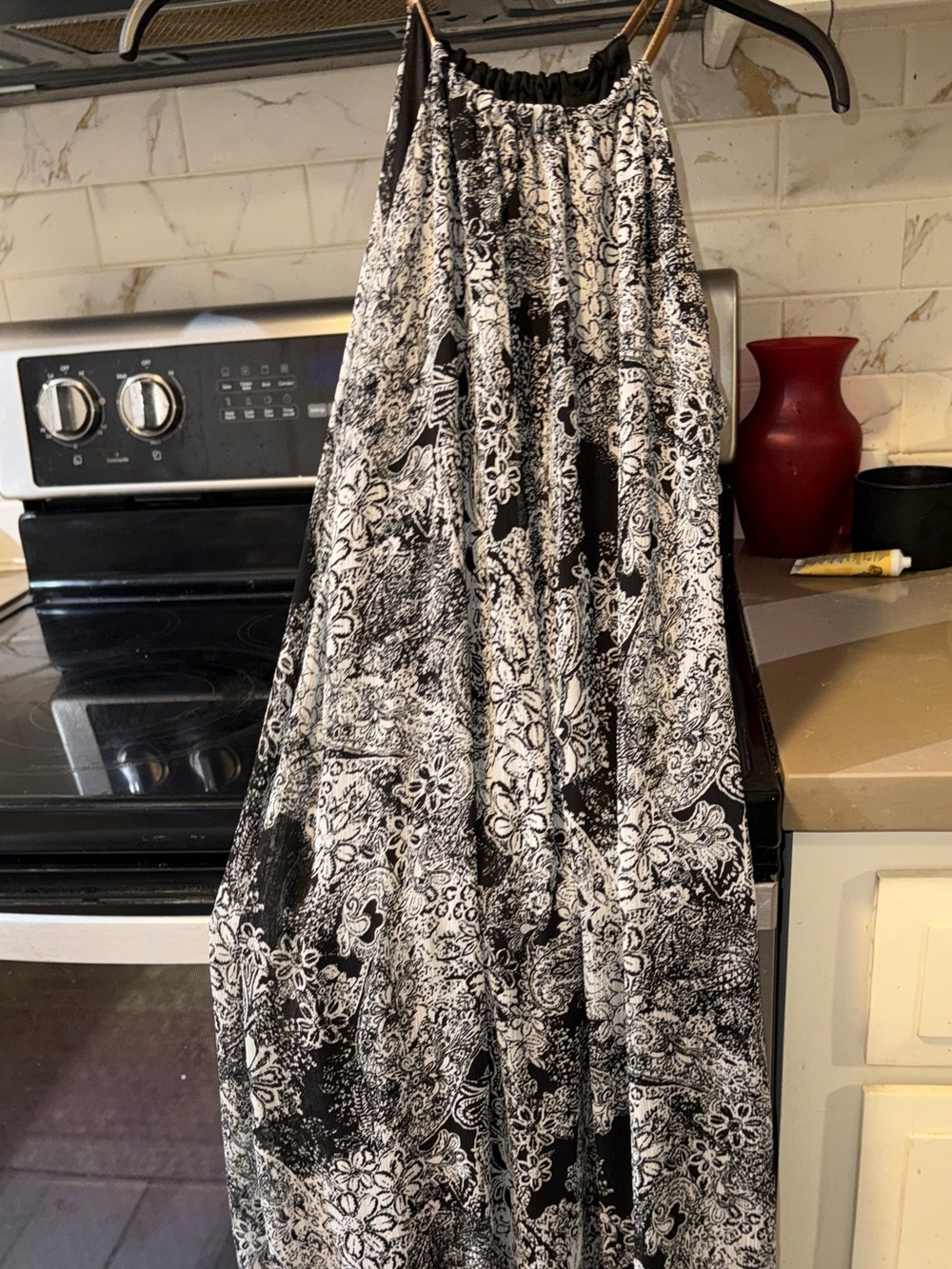Black & White Floral Halter Maxi Dress
